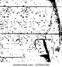 Wall fragment with scratches and cracks. Overlay grunge illustration over any design. Abstract grainy background with vintage effect
