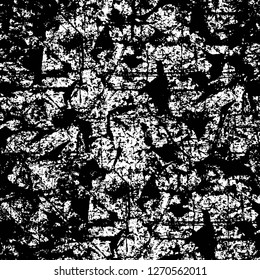 Wall fragment with scratches and cracks. Overlay grunge illustration over any design. Abstract grainy background with vintage effect