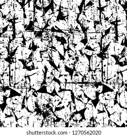 Wall fragment with scratches and cracks. Overlay grunge illustration over any design. Abstract grainy background with vintage effect