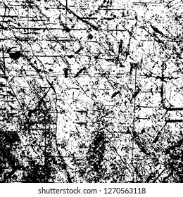 Wall fragment with scratches and cracks. Overlay grunge illustration over any design. Abstract grainy background with vintage effect