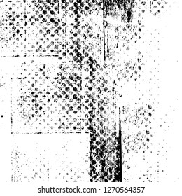 Wall fragment with scratches and cracks. Overlay grunge illustration over any design. Abstract grainy background with vintage effect