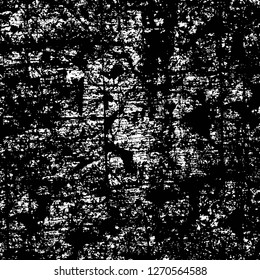 Wall fragment with scratches and cracks. Overlay grunge illustration over any design. Abstract grainy background with vintage effect