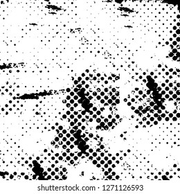 Wall fragment with scratches and cracks. Overlay grunge illustration over any design. Abstract grainy background with vintage effect