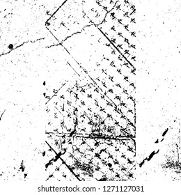 Wall fragment with scratches and cracks. Overlay grunge illustration over any design. Abstract grainy background with vintage effect