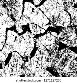 Wall fragment with scratches and cracks. Overlay grunge illustration over any design. Abstract grainy background with vintage effect