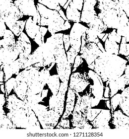 Wall fragment with scratches and cracks. Overlay grunge illustration over any design. Abstract grainy background with vintage effect