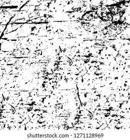 Wall fragment with scratches and cracks. Overlay grunge illustration over any design. Abstract grainy background with vintage effect