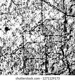 Wall fragment with scratches and cracks. Overlay grunge illustration over any design. Abstract grainy background with vintage effect