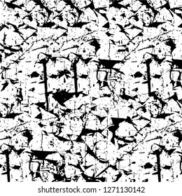 Wall fragment with scratches and cracks. Overlay grunge illustration over any design. Abstract grainy background with vintage effect