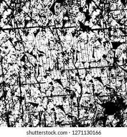 Wall fragment with scratches and cracks. Overlay grunge illustration over any design. Abstract grainy background with vintage effect