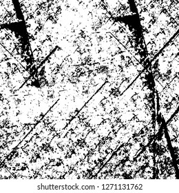 Wall fragment with scratches and cracks. Overlay grunge illustration over any design. Abstract grainy background with vintage effect