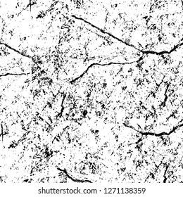 Wall fragment with scratches and cracks. Overlay grunge illustration over any design. Abstract grainy background with vintage effect