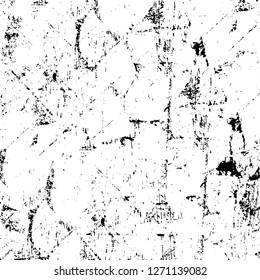 Wall fragment with scratches and cracks. Overlay grunge illustration over any design. Abstract grainy background with vintage effect