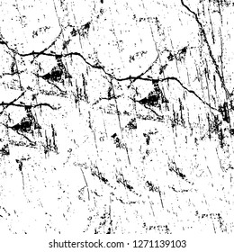 Wall fragment with scratches and cracks. Overlay grunge illustration over any design. Abstract grainy background with vintage effect