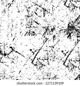 Wall fragment with scratches and cracks. Overlay grunge illustration over any design. Abstract grainy background with vintage effect