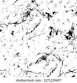 Wall fragment with scratches and cracks. Overlay grunge illustration over any design. Abstract grainy background with vintage effect