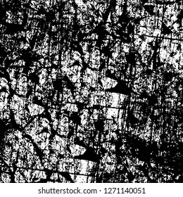 Wall fragment with scratches and cracks. Overlay grunge illustration over any design. Abstract grainy background with vintage effect