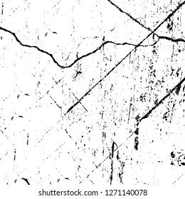 Wall fragment with scratches and cracks. Overlay grunge illustration over any design. Abstract grainy background with vintage effect