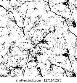 Wall fragment with scratches and cracks. Overlay grunge illustration over any design. Abstract grainy background with vintage effect