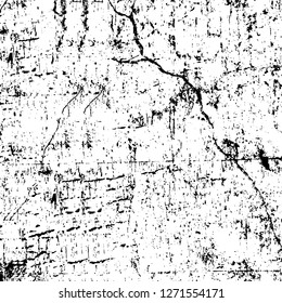 Wall fragment with scratches and cracks. Overlay grunge illustration over any design. Abstract grainy background with vintage effect