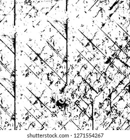 Wall fragment with scratches and cracks. Overlay grunge illustration over any design. Abstract grainy background with vintage effect