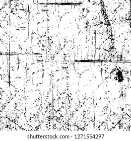 Wall fragment with scratches and cracks. Overlay grunge illustration over any design. Abstract grainy background with vintage effect