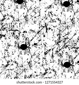 Wall fragment with scratches and cracks. Overlay grunge illustration over any design. Abstract grainy background with vintage effect