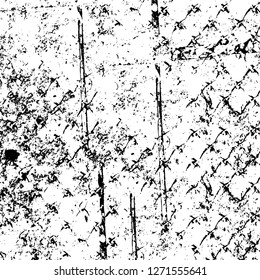 Wall fragment with scratches and cracks. Overlay grunge illustration over any design. Abstract grainy background with vintage effect