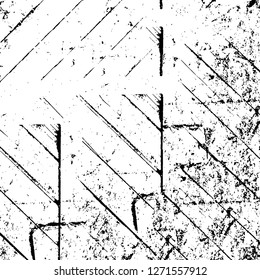 Wall fragment with scratches and cracks. Overlay grunge illustration over any design. Abstract grainy background with vintage effect