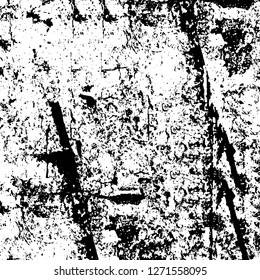 Wall fragment with scratches and cracks. Overlay grunge illustration over any design. Abstract grainy background with vintage effect