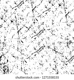 Wall fragment with scratches and cracks. Overlay grunge illustration over any design. Abstract grainy background with vintage effect