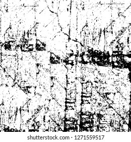 Wall fragment with scratches and cracks. Overlay grunge illustration over any design. Abstract grainy background with vintage effect