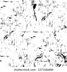 Wall fragment with scratches and cracks. Overlay grunge illustration over any design. Abstract grainy background with vintage effect