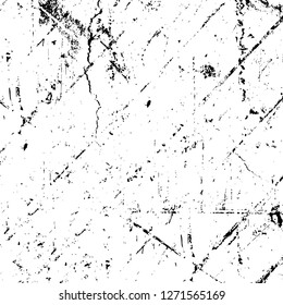 Wall fragment with scratches and cracks. Overlay grunge illustration over any design. Abstract grainy background with vintage effect
