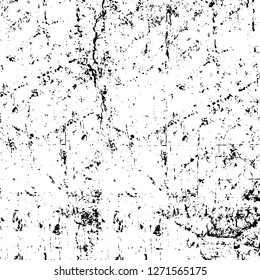 Wall fragment with scratches and cracks. Overlay grunge illustration over any design. Abstract grainy background with vintage effect
