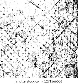 Wall fragment with scratches and cracks. Overlay grunge illustration over any design. Abstract grainy background with vintage effect