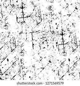Wall fragment with scratches and cracks. Overlay grunge illustration over any design. Abstract grainy background with vintage effect
