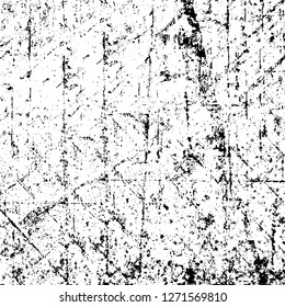 Wall fragment with scratches and cracks. Overlay grunge illustration over any design. Abstract grainy background with vintage effect