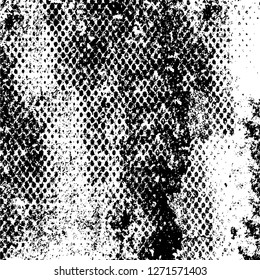 Wall fragment with scratches and cracks. Overlay grunge illustration over any design. Abstract grainy background with vintage effect