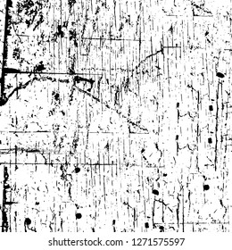 Wall fragment with scratches and cracks. Overlay grunge illustration over any design. Abstract grainy background with vintage effect