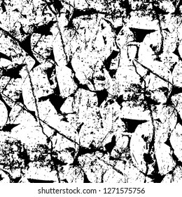Wall fragment with scratches and cracks. Overlay grunge illustration over any design. Abstract grainy background with vintage effect