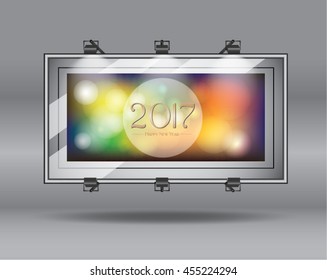Wall with Frame abstract blur festive bokeh background, Happy New Year 2017