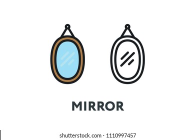 Wall Frame Mirror Reflection. Interior Furniture Concept. Minimal Color Flat Line Outline Stroke Icon.