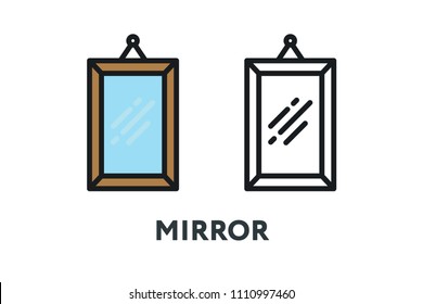 Wall Frame Mirror Reflection. Interior Furniture Concept. Minimal Color Flat Line Outline Stroke Icon.