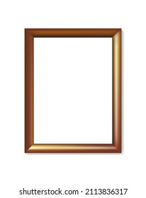 Wall frame for painting. Art exhibition picture. Gold or wooden blank template photo frame vector illustration. Empty picture decoration.