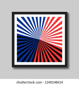 Wall frame for picture or poster. Black wooden frame, passepartout,  painting example,  shadow on the wall. Editable template. Vector illustration