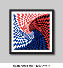 Wall frame for picture or poster. Black wooden frame, passepartout,  painting example,  shadow on the wall. Editable template. Vector illustration