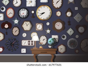 Wall Full Of Clack Time Art - Vector