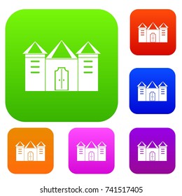 Wall and gate of the old fortress set icon color in flat style isolated on white. Collection sings vector illustration
