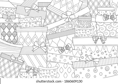 wall of gift boxes with bows for your coloring book